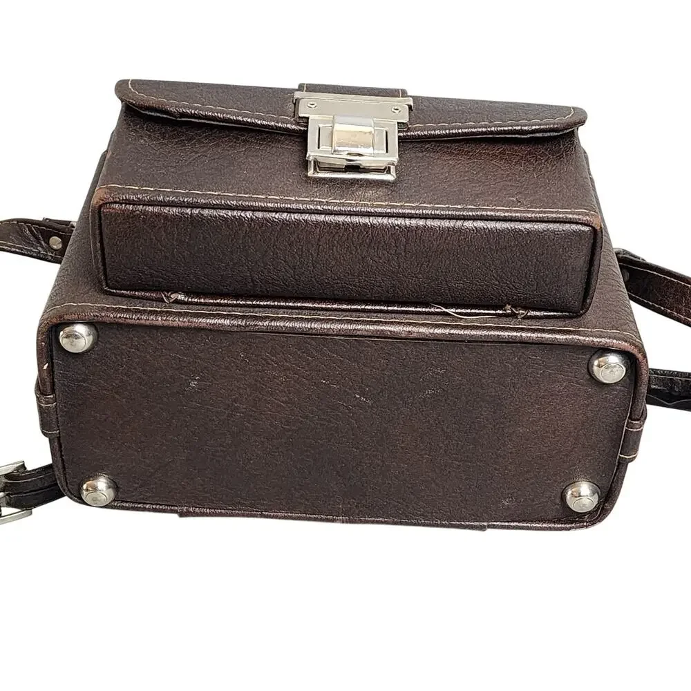 Vintage Brown Faux Leather Camera Case w/Shoulder Strap & Metal Clasps – MCM